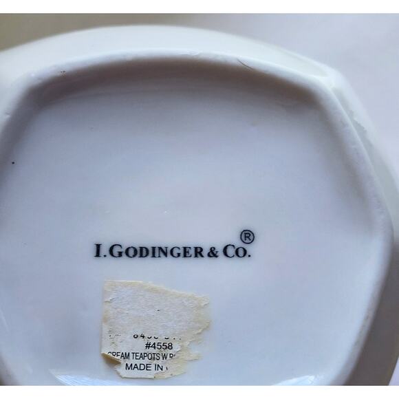 TEAPOT-I. Godinger & Co.-Cream Color-Porcelain-Molded Flowers-Holds 4 cups - Picture 14 of 14